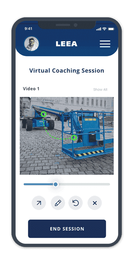 The LEEA virtual coaching session screen on mobile